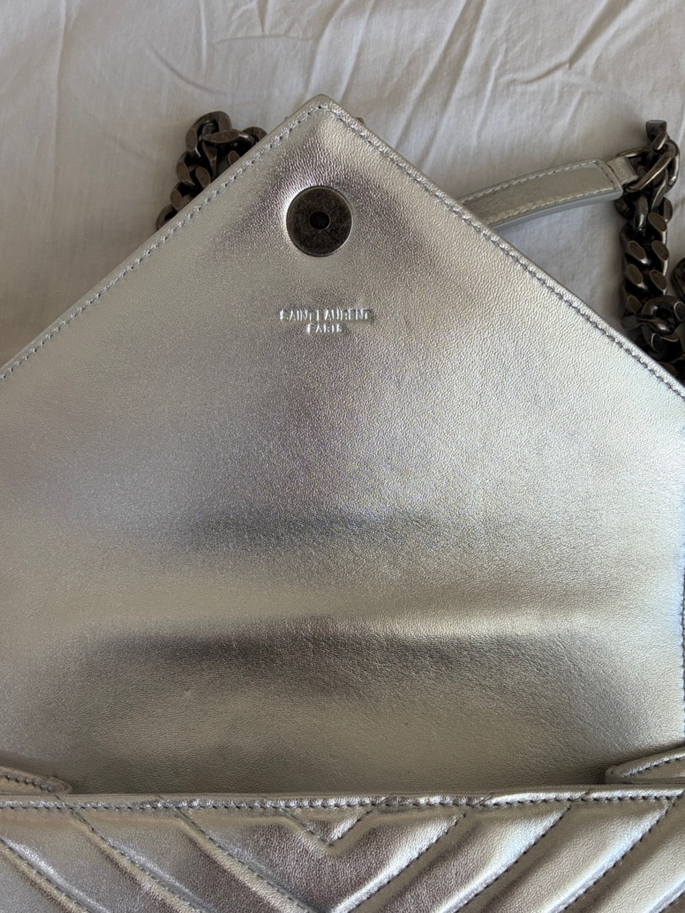 Saint Laurent Metallic Silver Chevron Crossbody Bag - Picture 3 of 11
